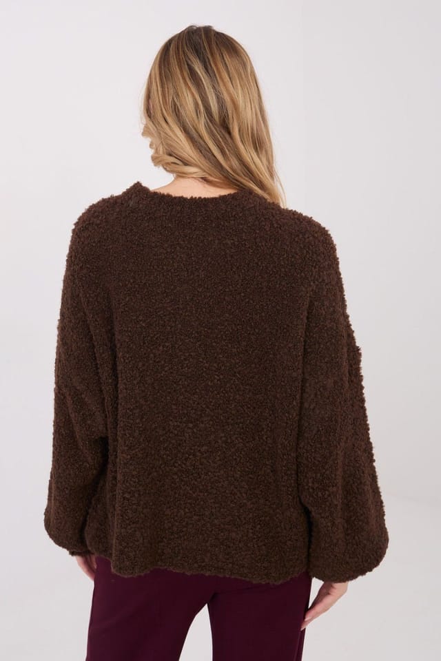 Love Lace Love Lace Women's Casual Oversized Round Neck Puffy Sleeve Sweater in Brown - 3