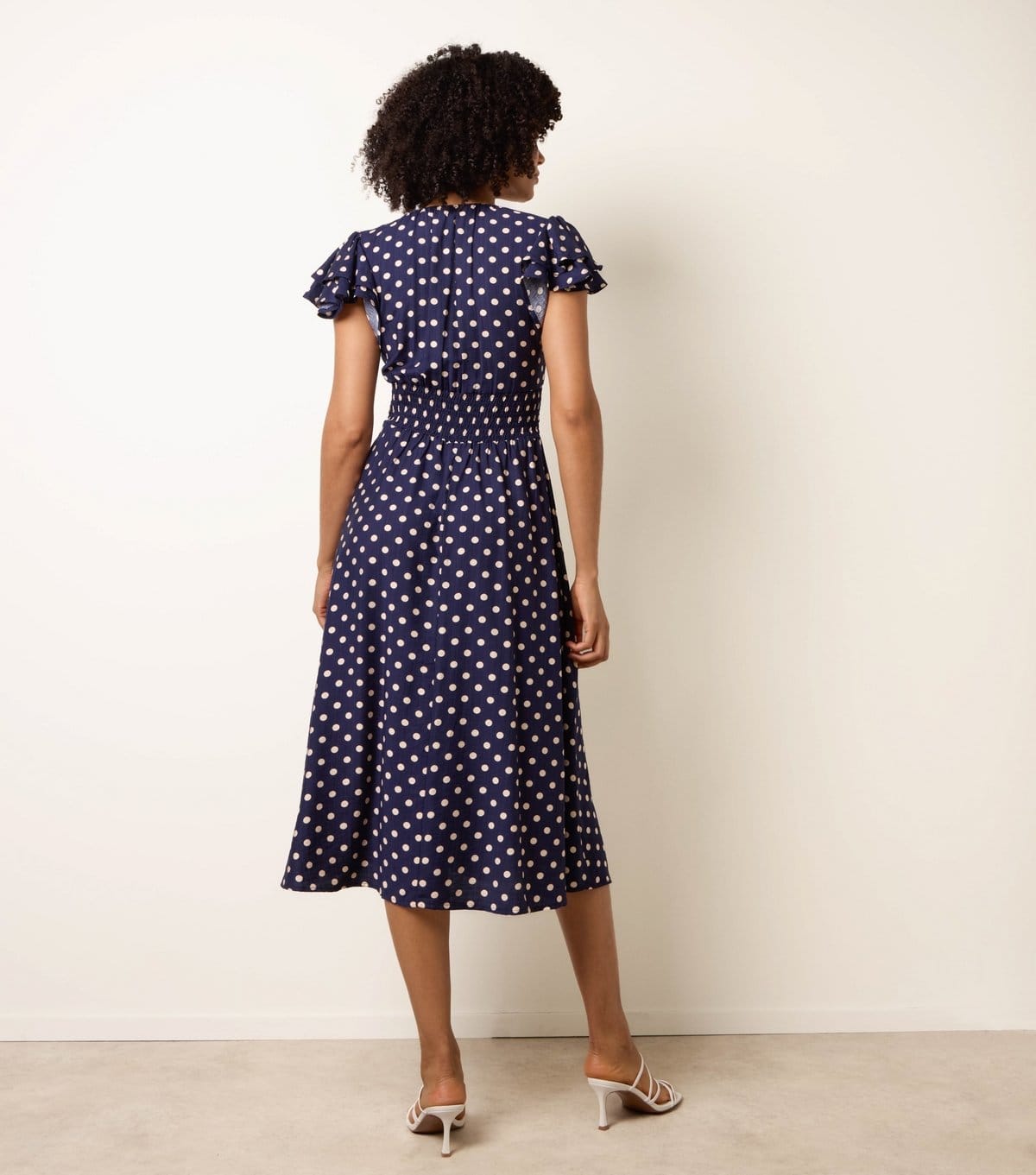 Blue Vanilla Women's Navy Polka Dot Elasticated Waist Midi Dress Blue Vanilla New Look - 4