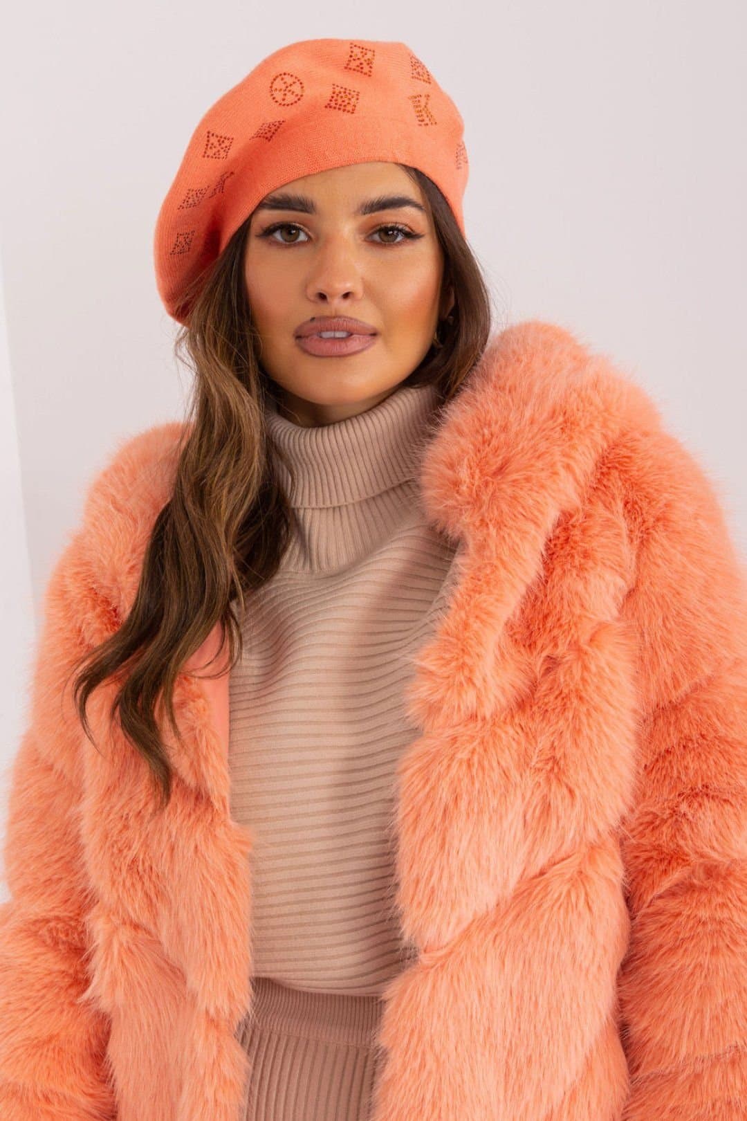 Love Lace Love Lace Orange Felt Beret Hat with Rhinestones