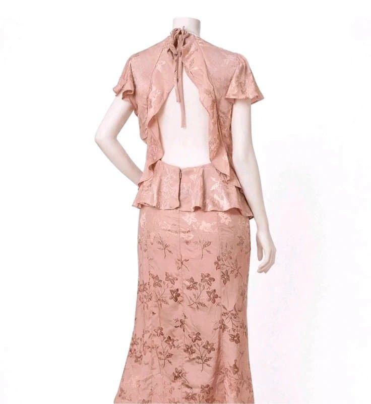 ASOS ASOS Tall Pink Floral Jacquard Midi Dress UK 10 Peplum Ruffle New