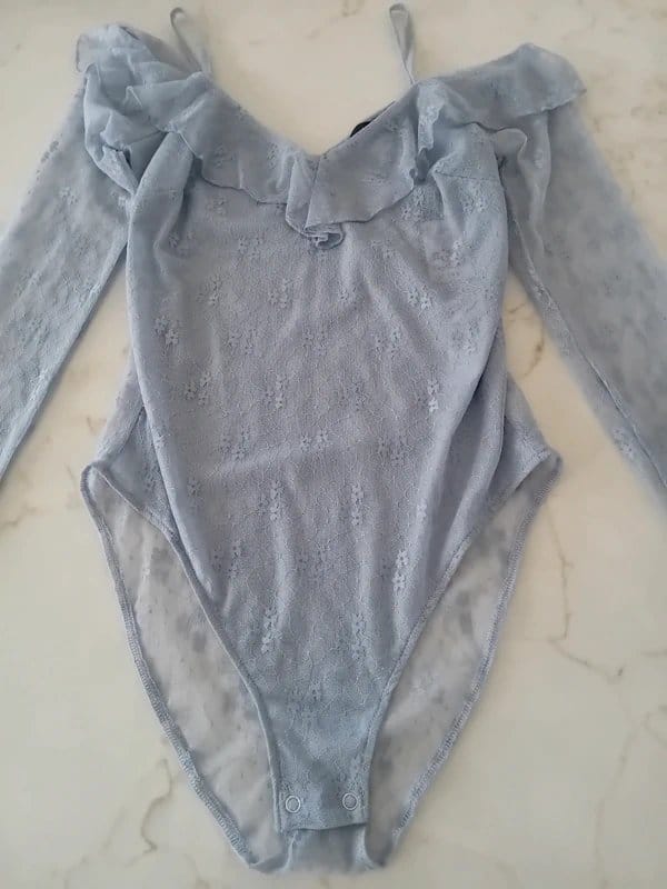 New Look Light Blue Lace Bodysuit with Frilled Neckline