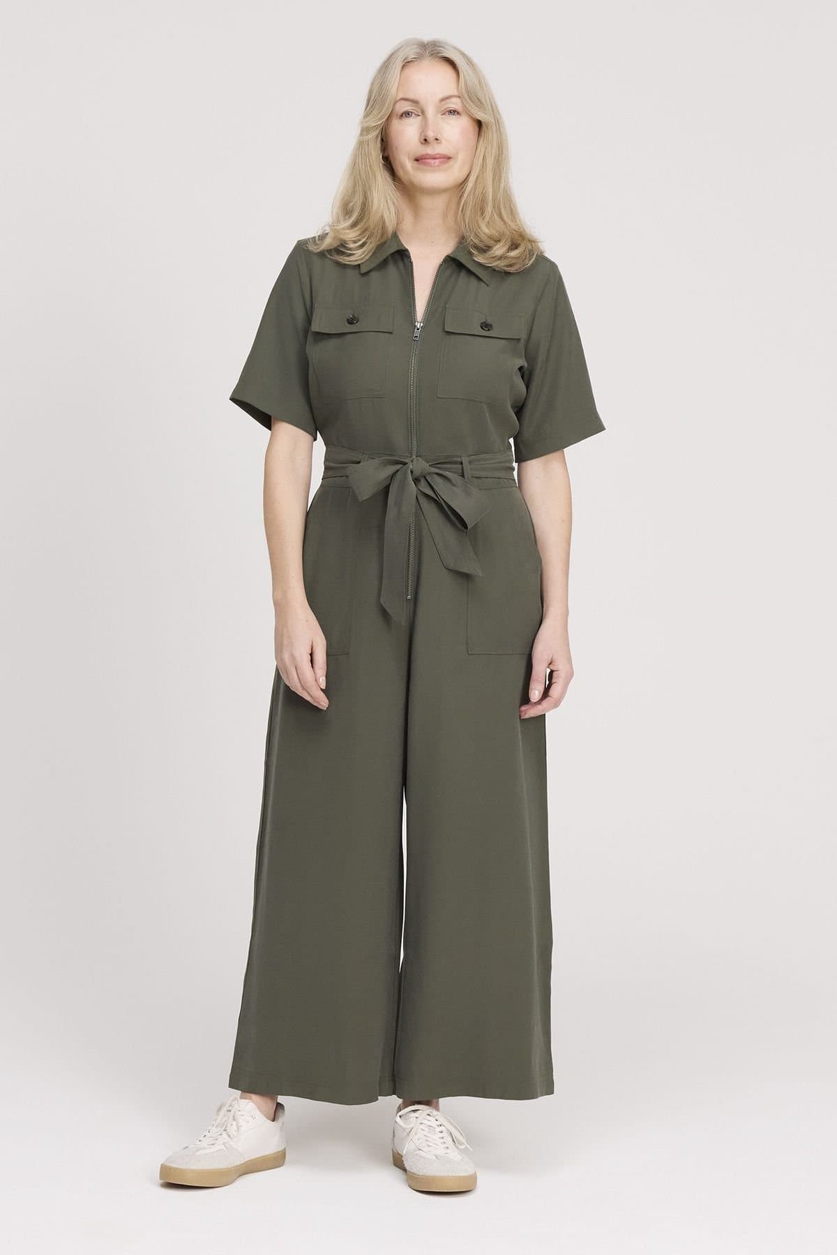 Finery London Finery London Women's Marie Wide Leg Cropped Jumpsuit in Olive