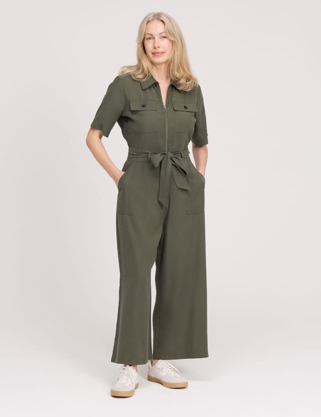 Finery London Finery London Women's Marie Wide Leg Cropped Jumpsuit in Olive - 2