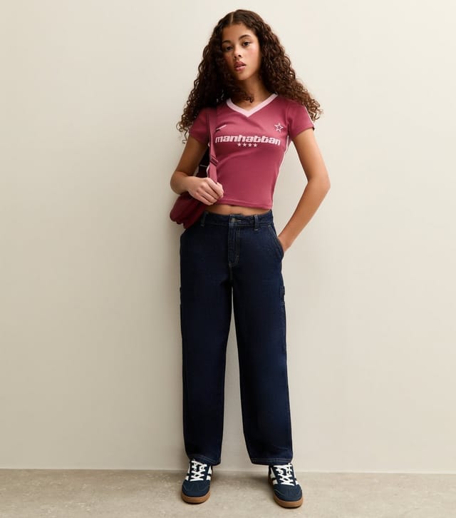New Look Girls' Burgundy Fitted Manhattan Football Top New Look - 3
