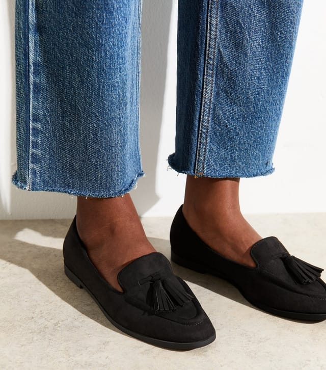New Look Women's Black Suedette Tassel Loafers Vegan New Look - 2