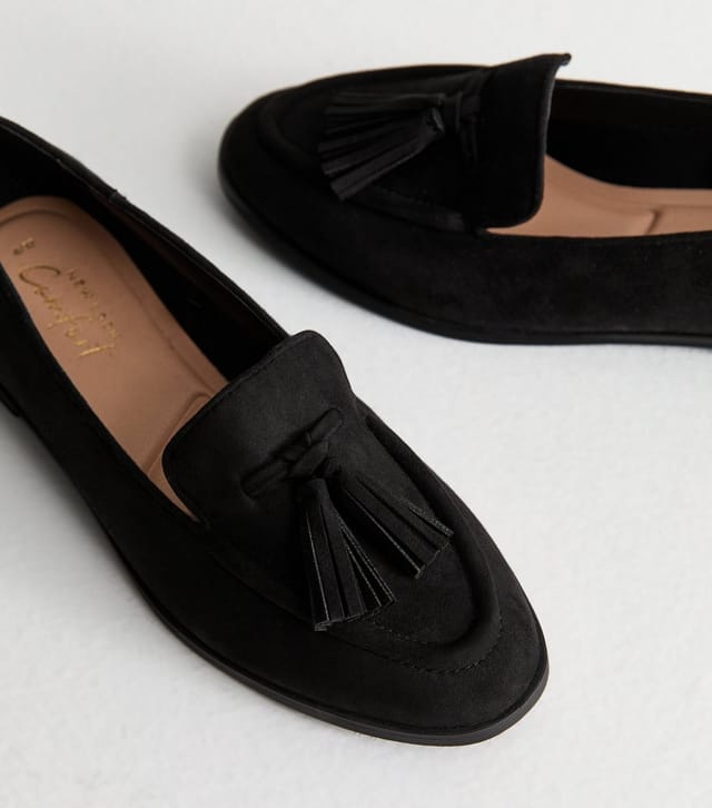 New Look Women's Black Suedette Tassel Loafers Vegan New Look - 3