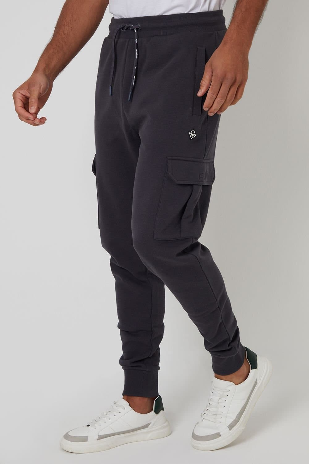 Threadbare Threadbare Charcoal Cotton Cargo Joggers for Men