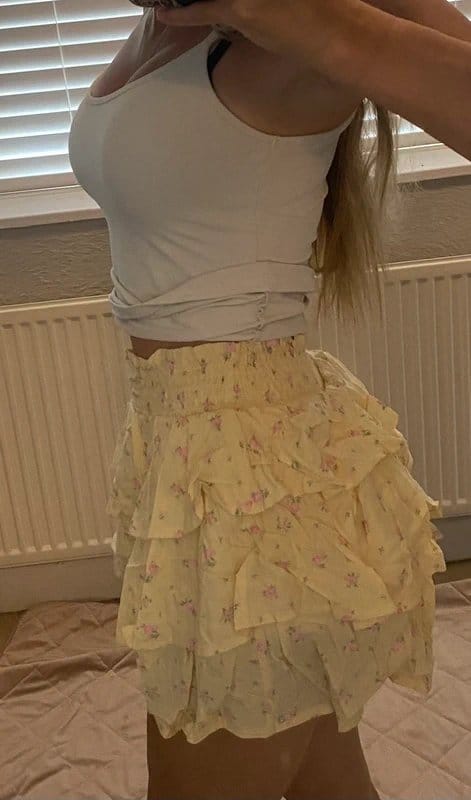 Vintage Y2K Butter Yellow Floral Layered Ruffle Skirt