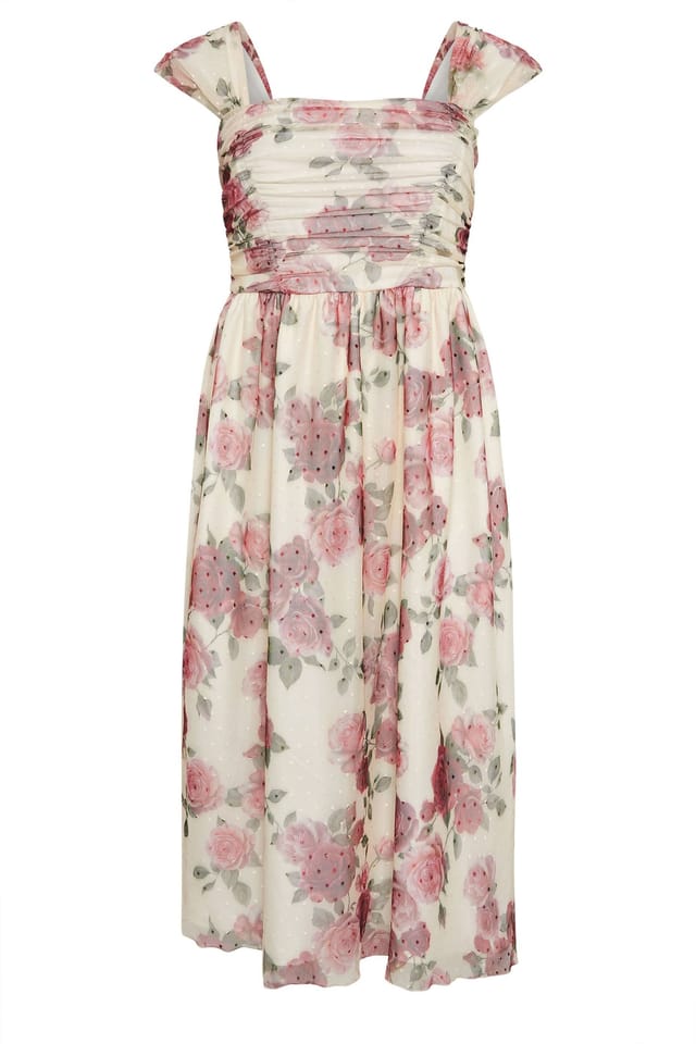 Yours Yours Women's Floral Mesh Skater Dress in Off-White - 2