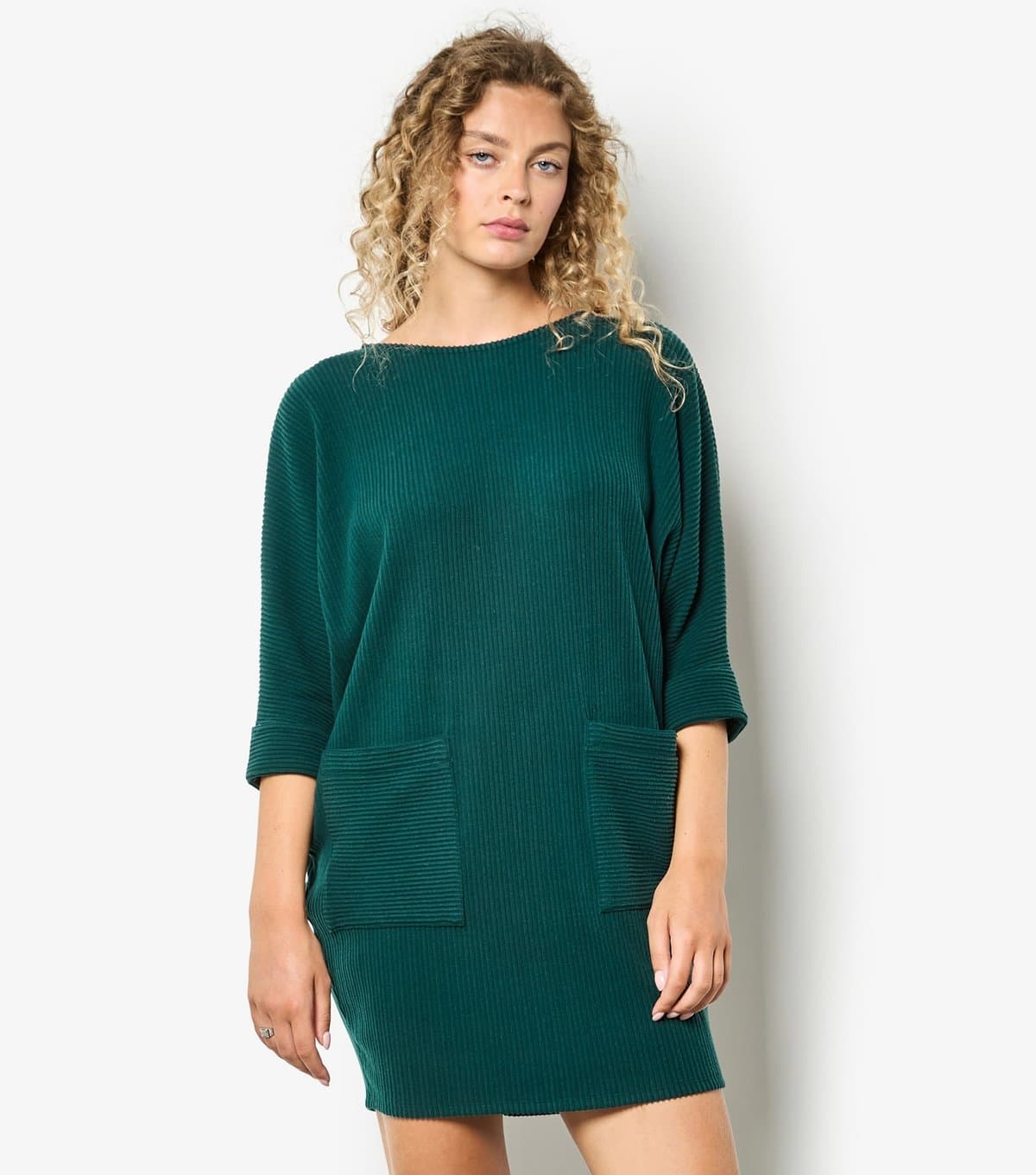 Apricot Women's Dark Green Contrast Ribbed Cocoon Dress Apricot New Look