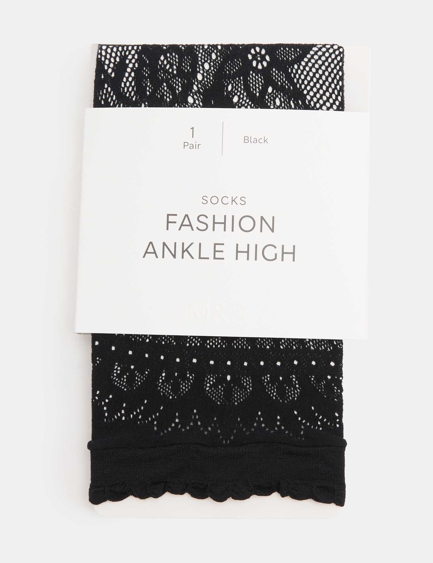 Marks & Spencer M&S Fishnet Floral Lace Ankle Highs Black