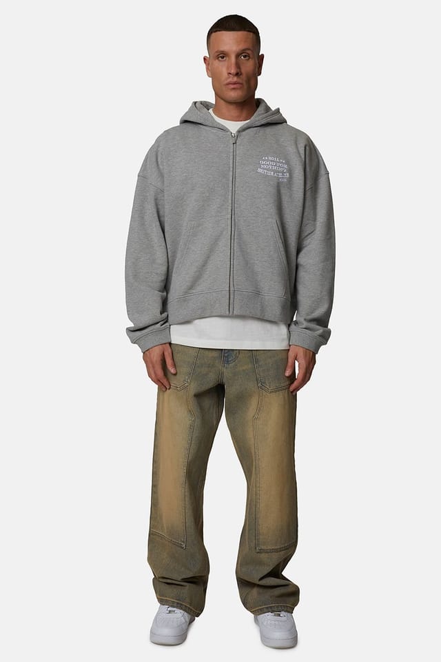 Good For Nothing Good For Nothing Men's Boxy Zip Hoodie with Embroidered Logo in Grey - 3