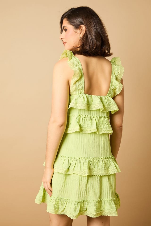 Oasis Oasis Women's Broderie Tiered Detail Strappy Mini Dress in Sage - 3