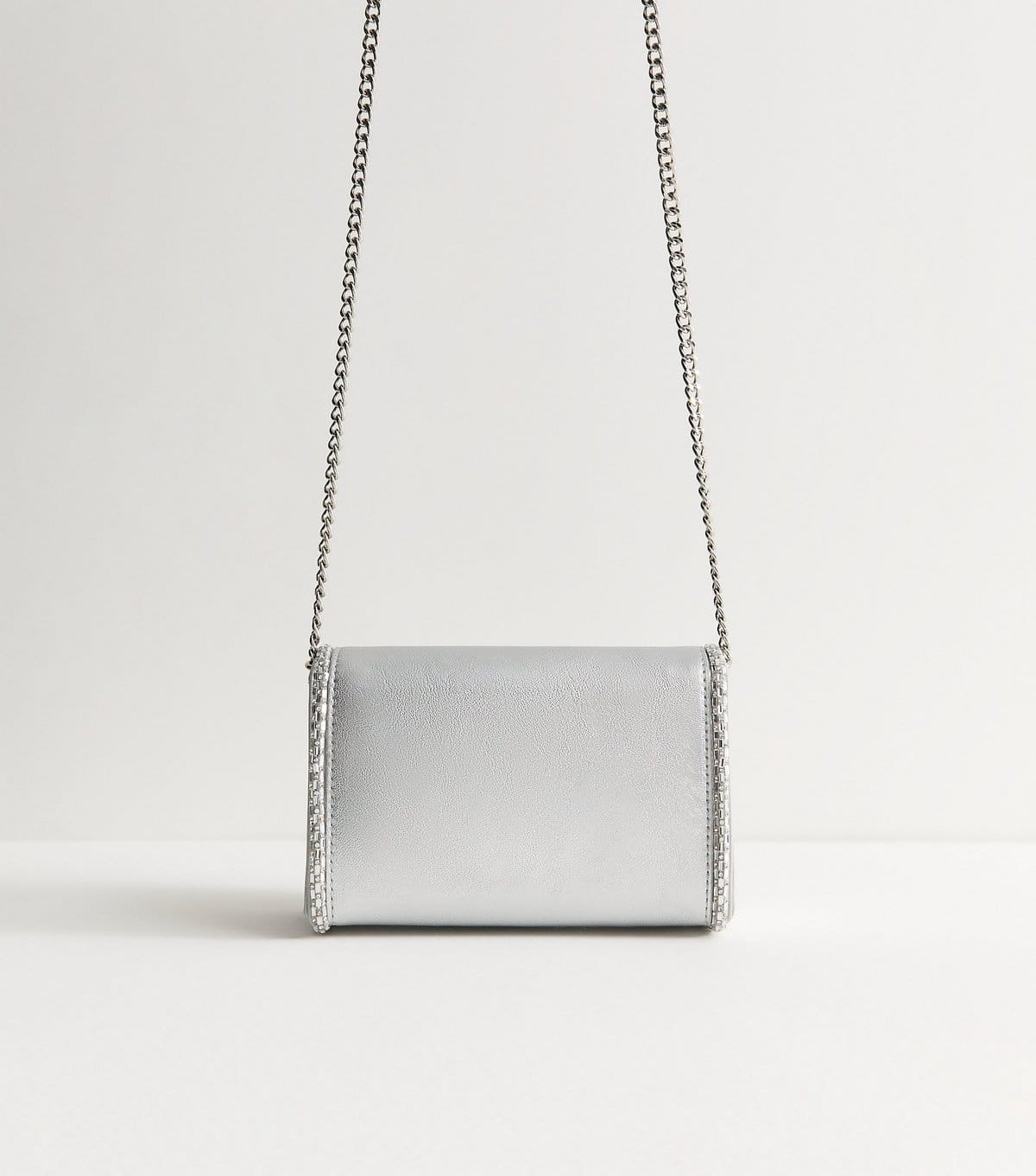 New Look Silver Faux Leather Diamanté Gem Embellished Clutch Bag New Look - 4