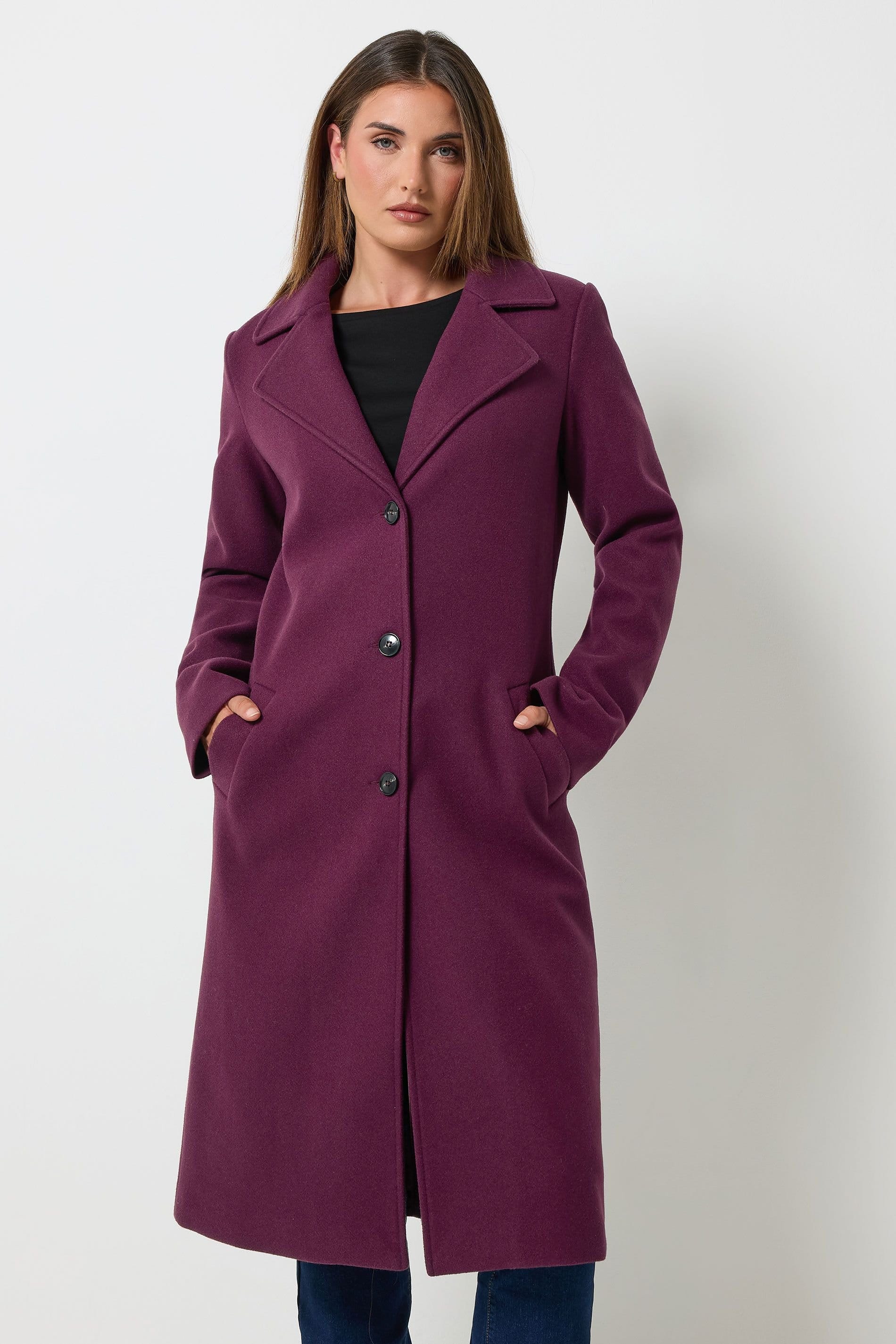 Long Tall Sally Long Tall Sally Women's Tall Formal Midi City Coat in Burgundy - 4