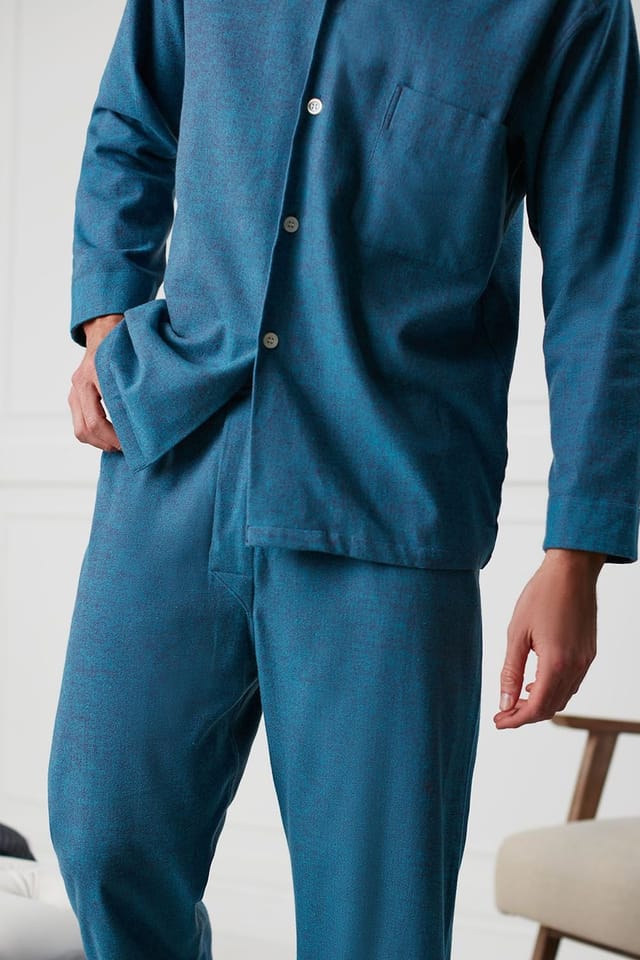 British Boxers British Boxers Men's 'Stornoway' Herringbone Brushed Cotton Pyjama Set in Teal - 2