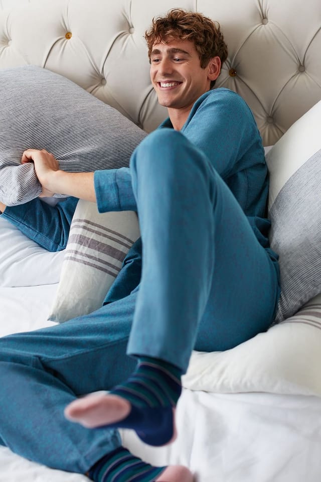 British Boxers British Boxers Men's 'Stornoway' Herringbone Brushed Cotton Pyjama Set in Teal - 3