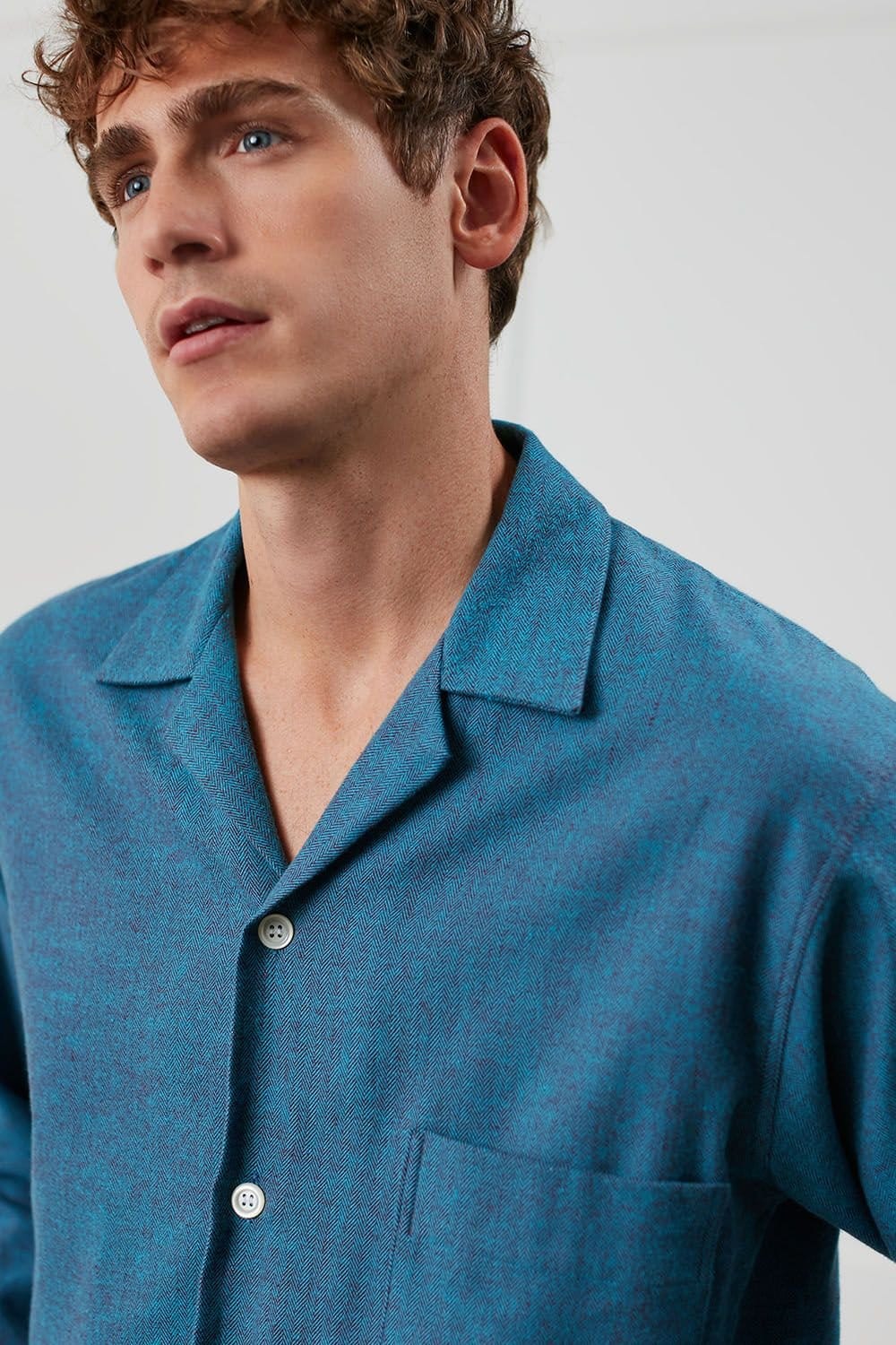 British Boxers British Boxers Men's 'Stornoway' Herringbone Brushed Cotton Pyjama Set in Teal - 4