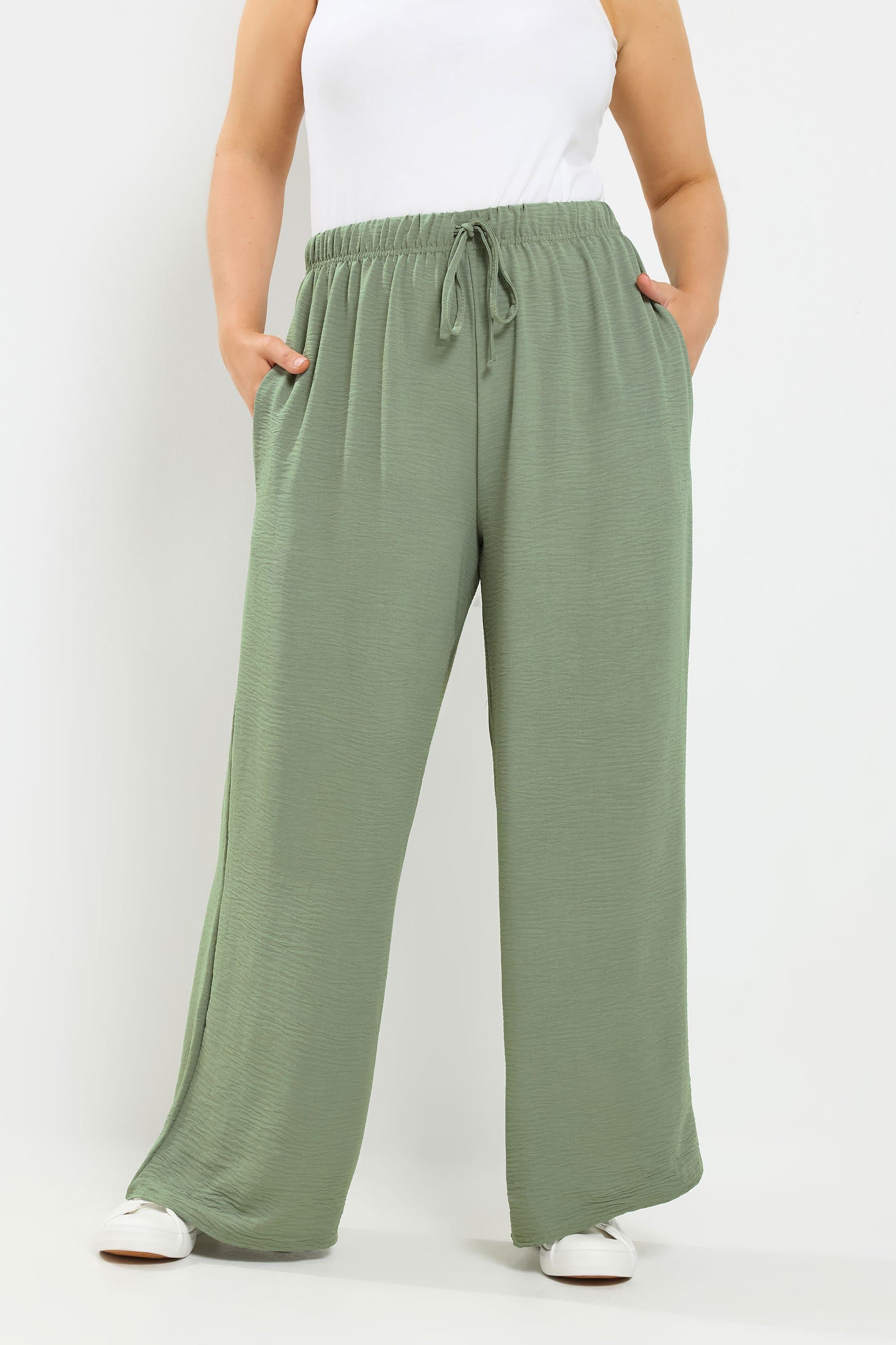 Yours Plus Size Khaki Green Wide Leg Trousers