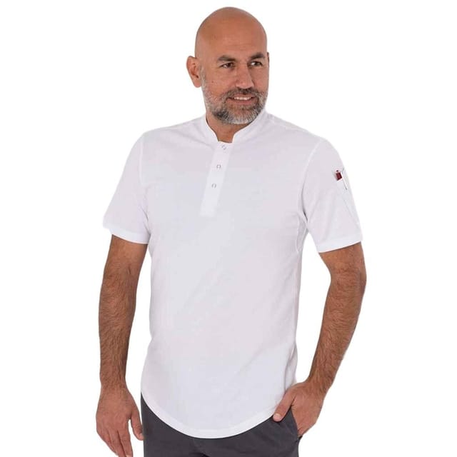 Le Chef Le Chef Men's Piqué Knitted Chef Shirt in White - 2