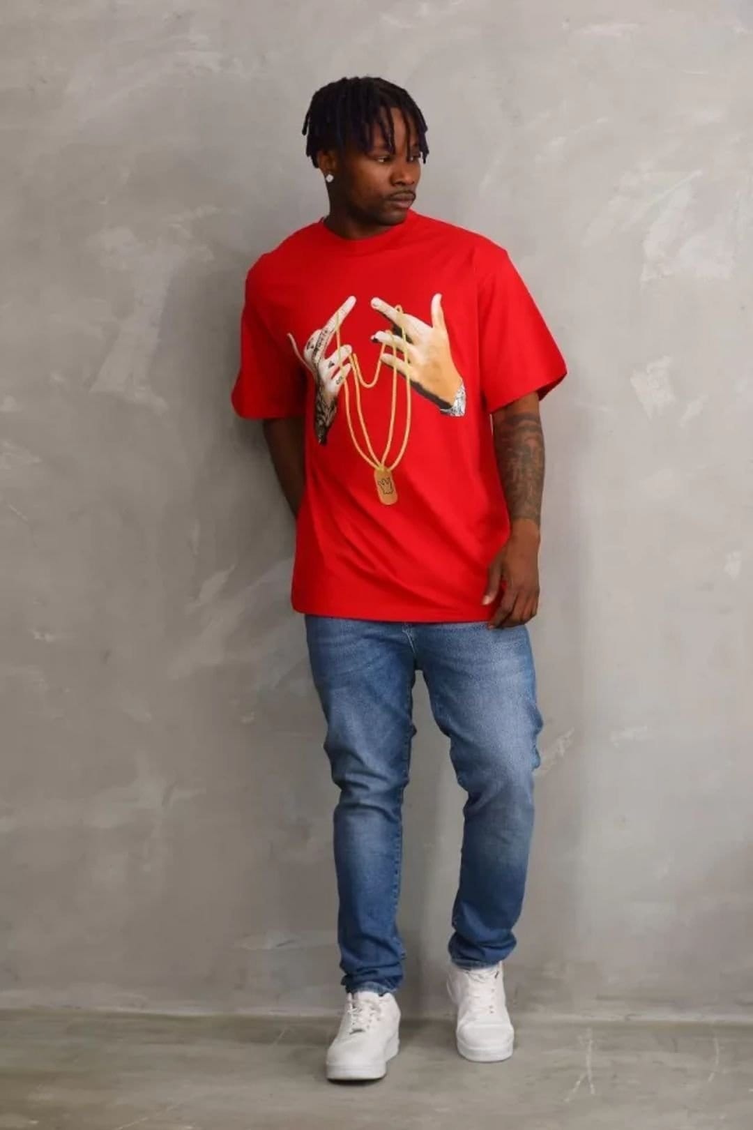 Janes Janes Men's Oversized Crew Neck Printed T-Shirt in Red - 4