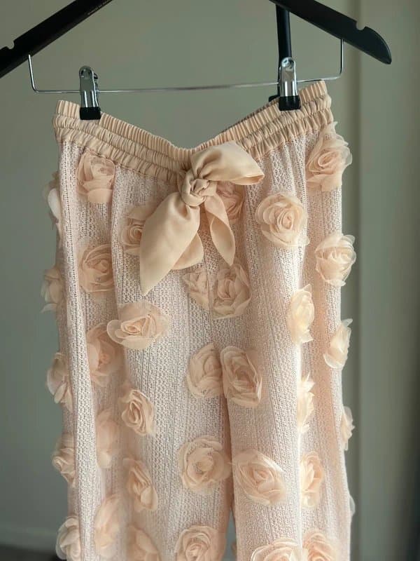 Asos luxe Rose/Cream 3D Floral Crochet Trousers Textured | Holiday/Resort | UK 8-10
