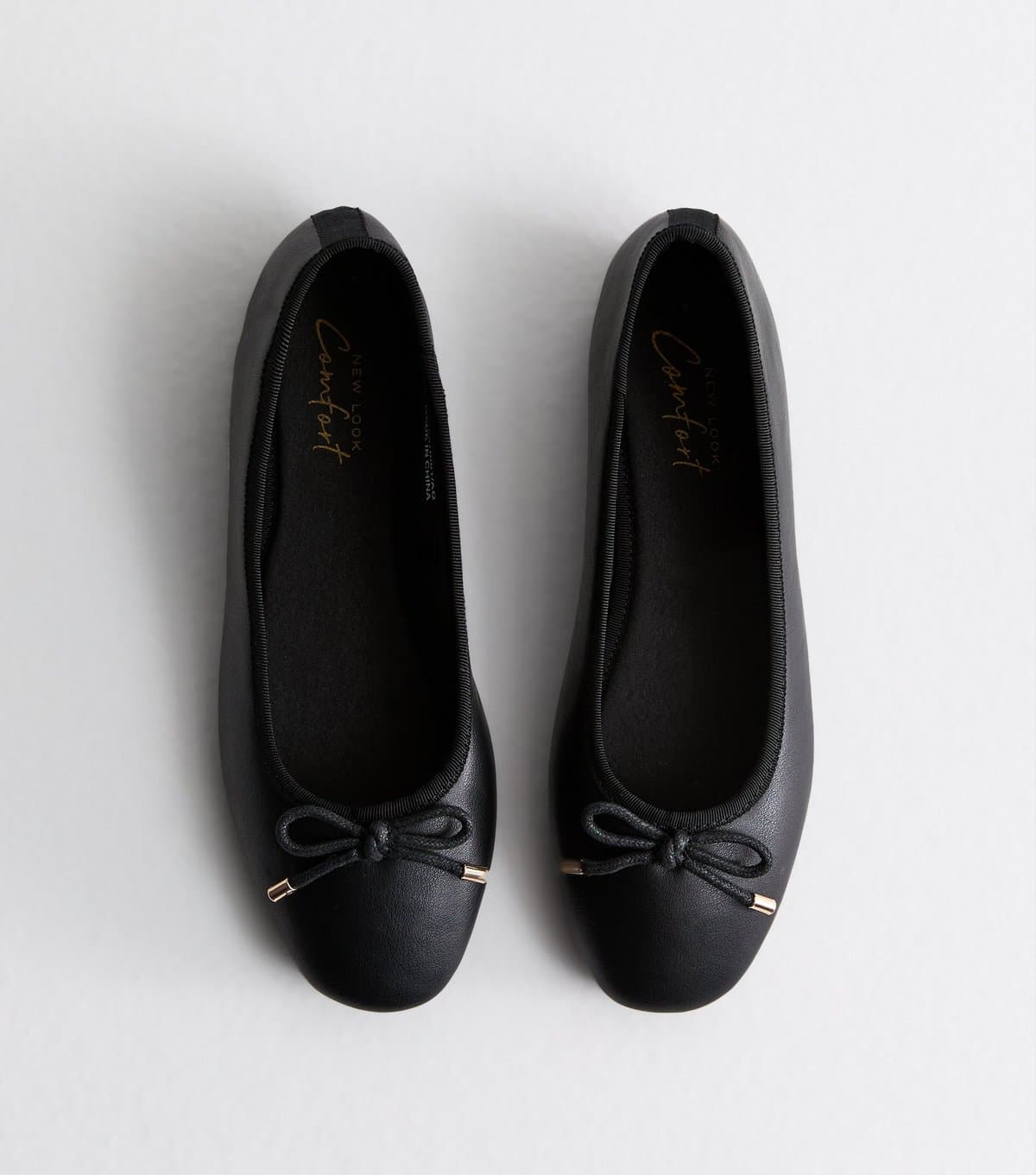 New Look Women's Black Leather-Look Ballerina Pumps New Look