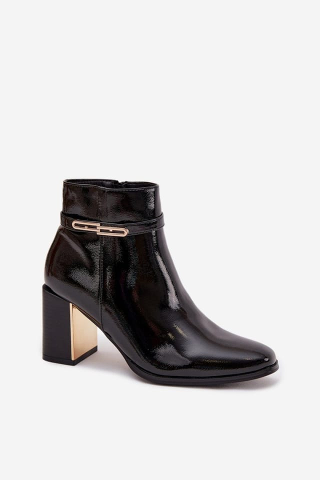 Love Lace Love Lace Women's Patent Ankle Boots with Pillar Heel Insulated Lining Zipper in Black - 2