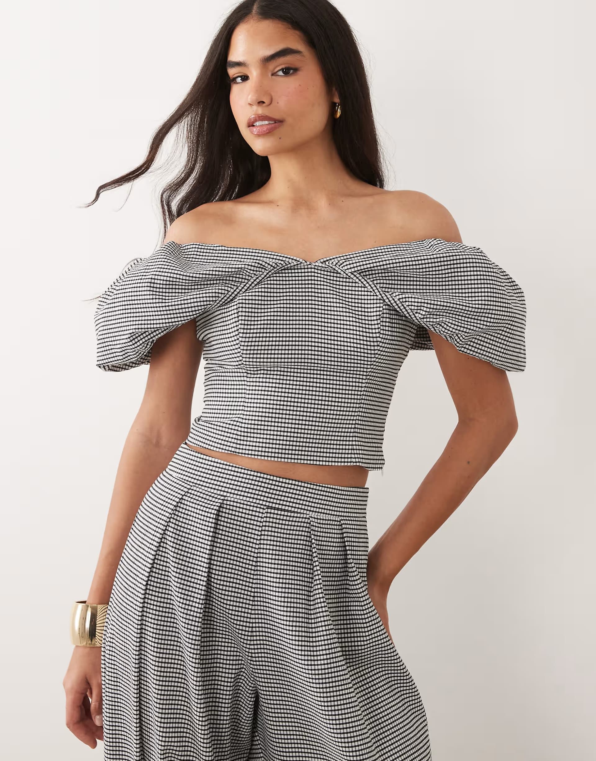 ASOS ASOS LUXE co-ord gingham off the shoulder peplum top