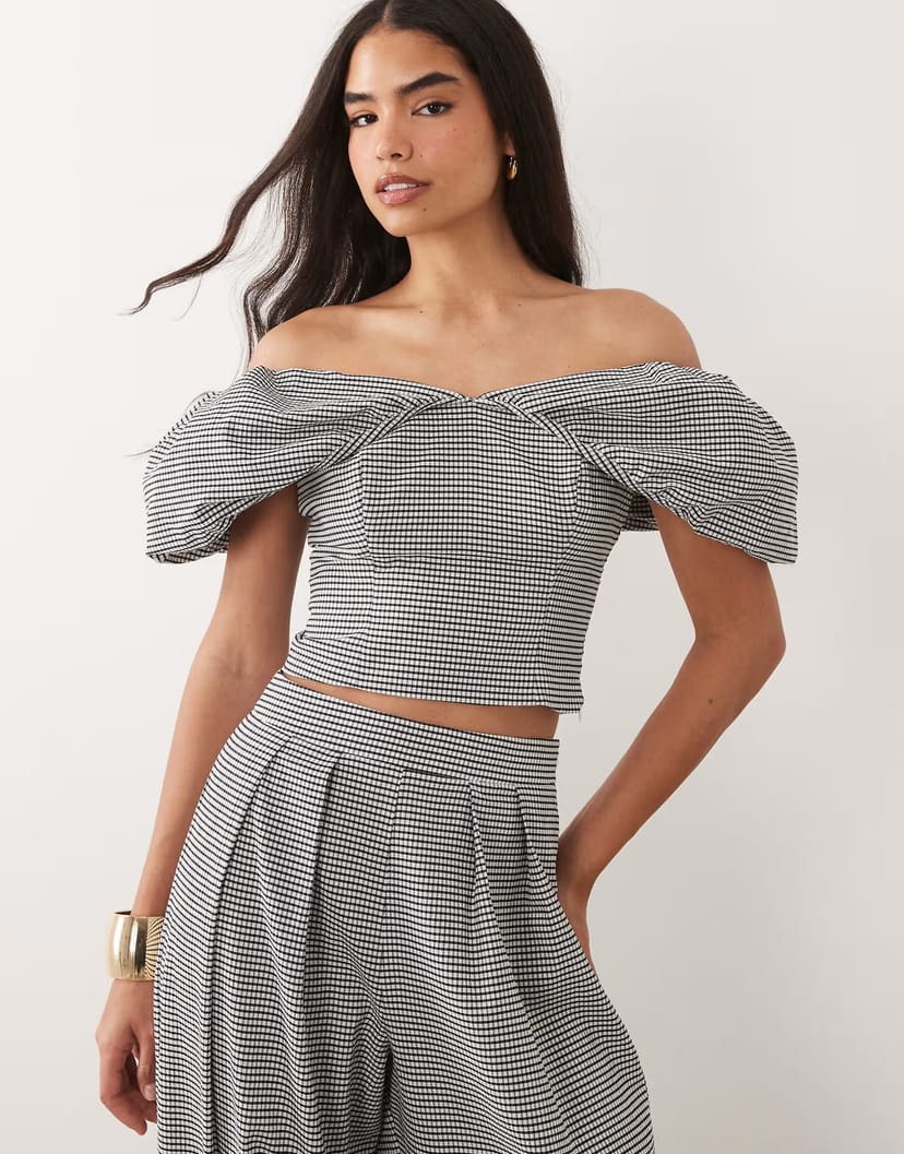 ASOS ASOS LUXE co-ord gingham off the shoulder peplum top - 1