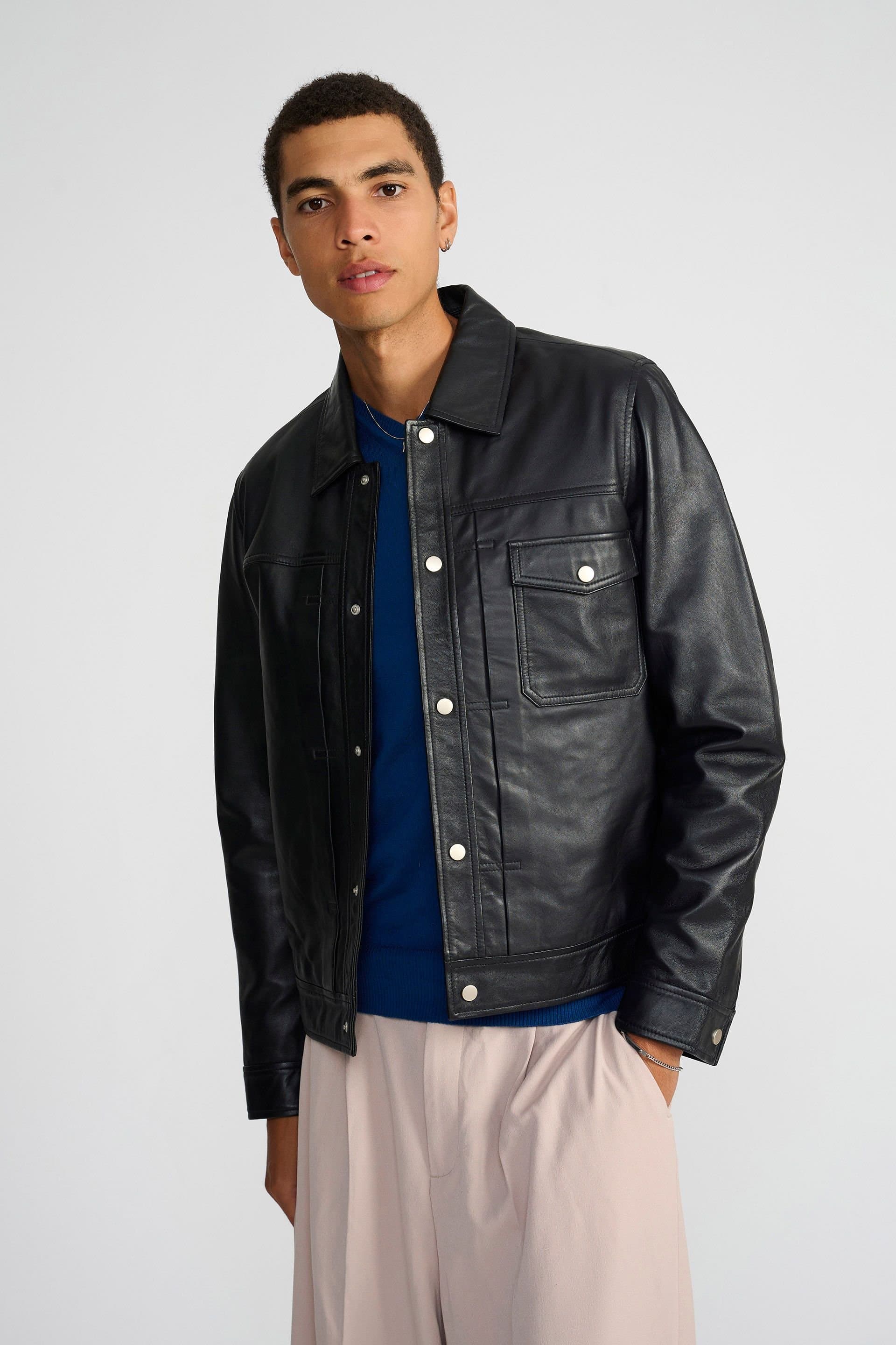 Bolongaro Trevor Bolongaro Trevor Men's Real Leather Carlos Trucker Jacket In Black