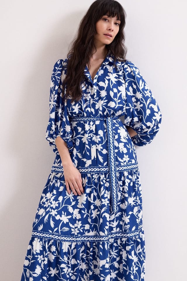 Phase Eight Phase Eight Women's Coralie Floral Print Shirt Dress in Cobalt - 3