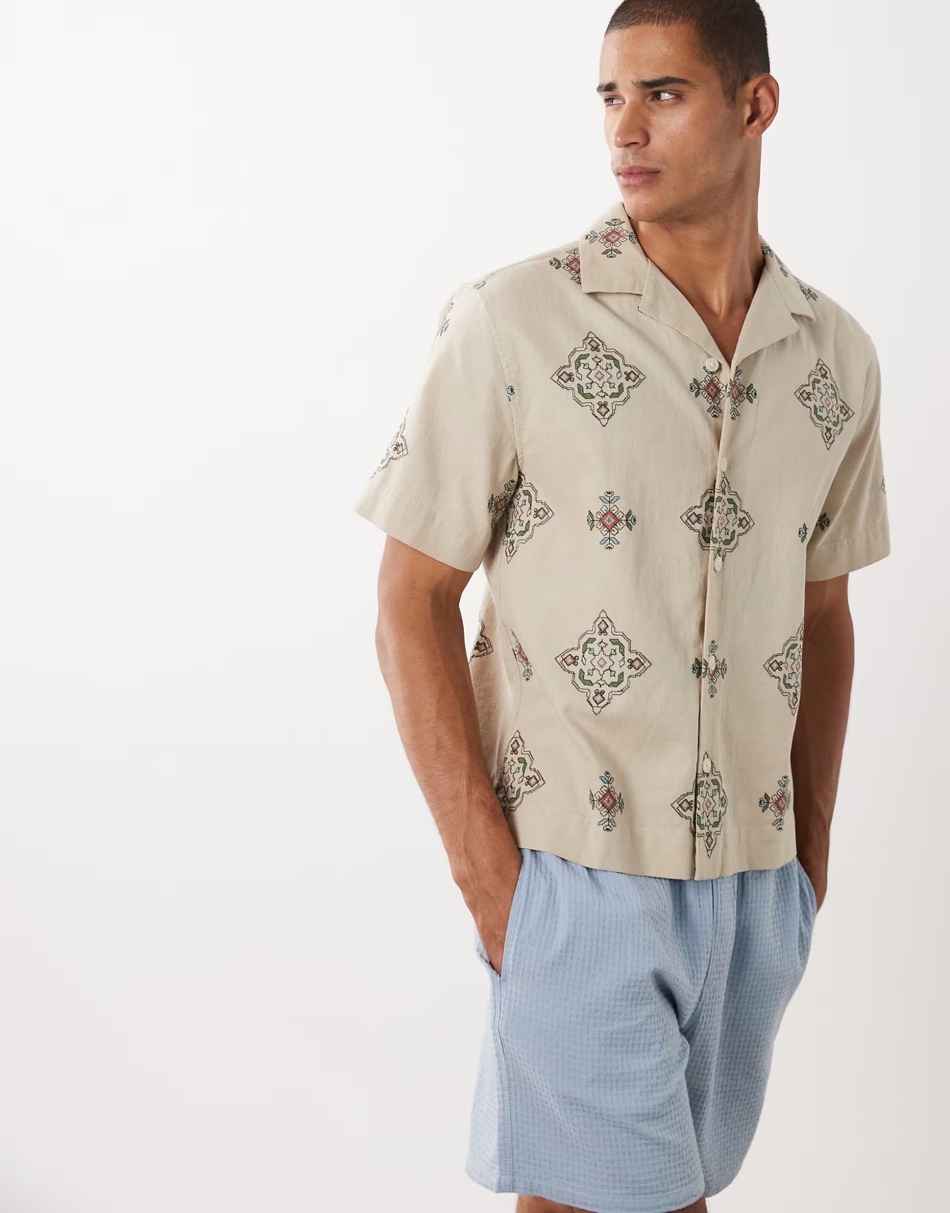 ASOS Abercrombie & Fitch boxy short sleeve shirt in all over beige tile print