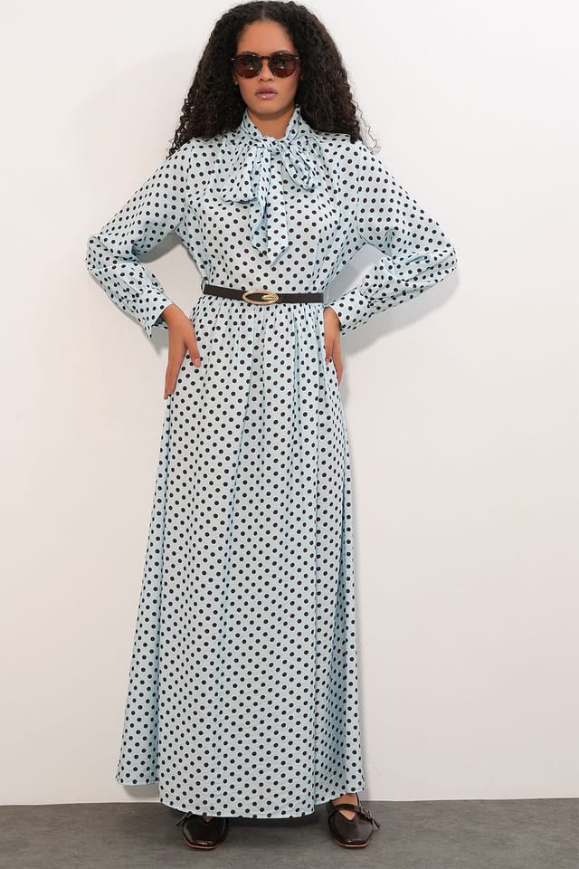 Big Dart Big Dart Women's Polka Dot Maxi Shirt Dress in Baby Blue - 3