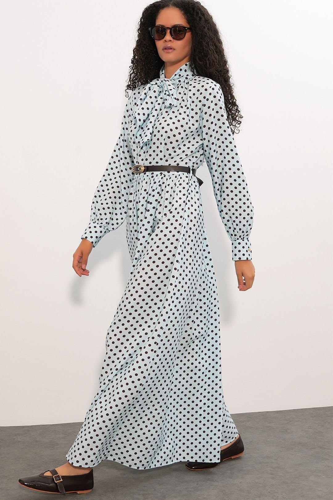 Big Dart Big Dart Women's Polka Dot Maxi Shirt Dress in Baby Blue - 4