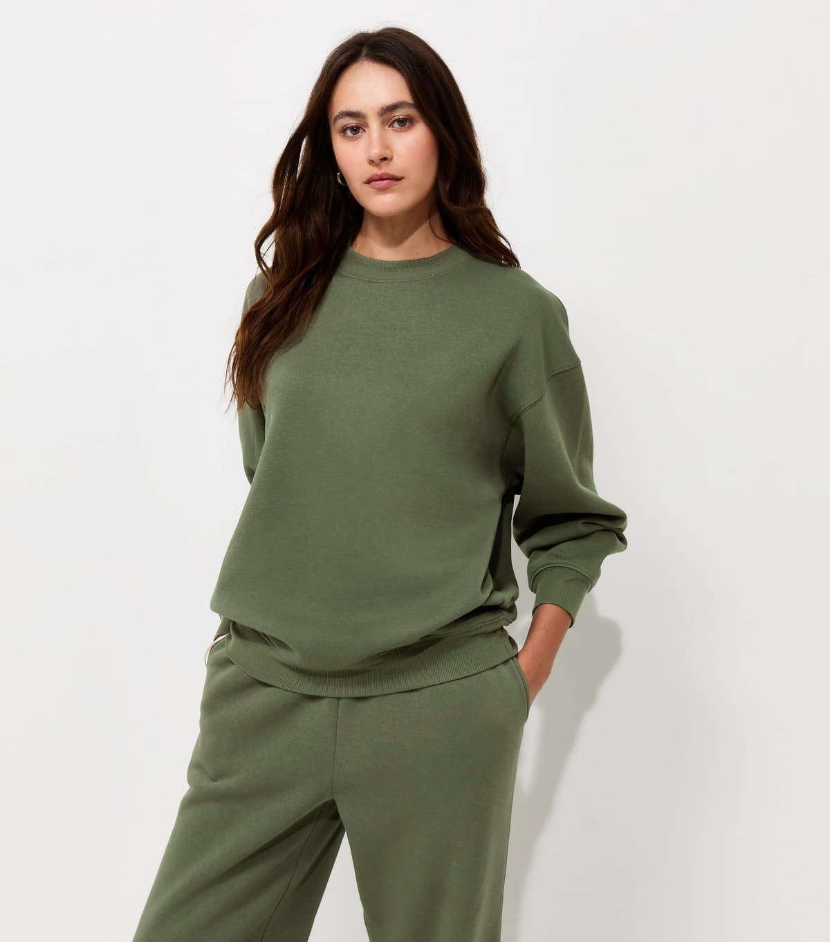 New Look Women's Dark Khaki Cotton Rich Relaxed Sweatshirt New Look