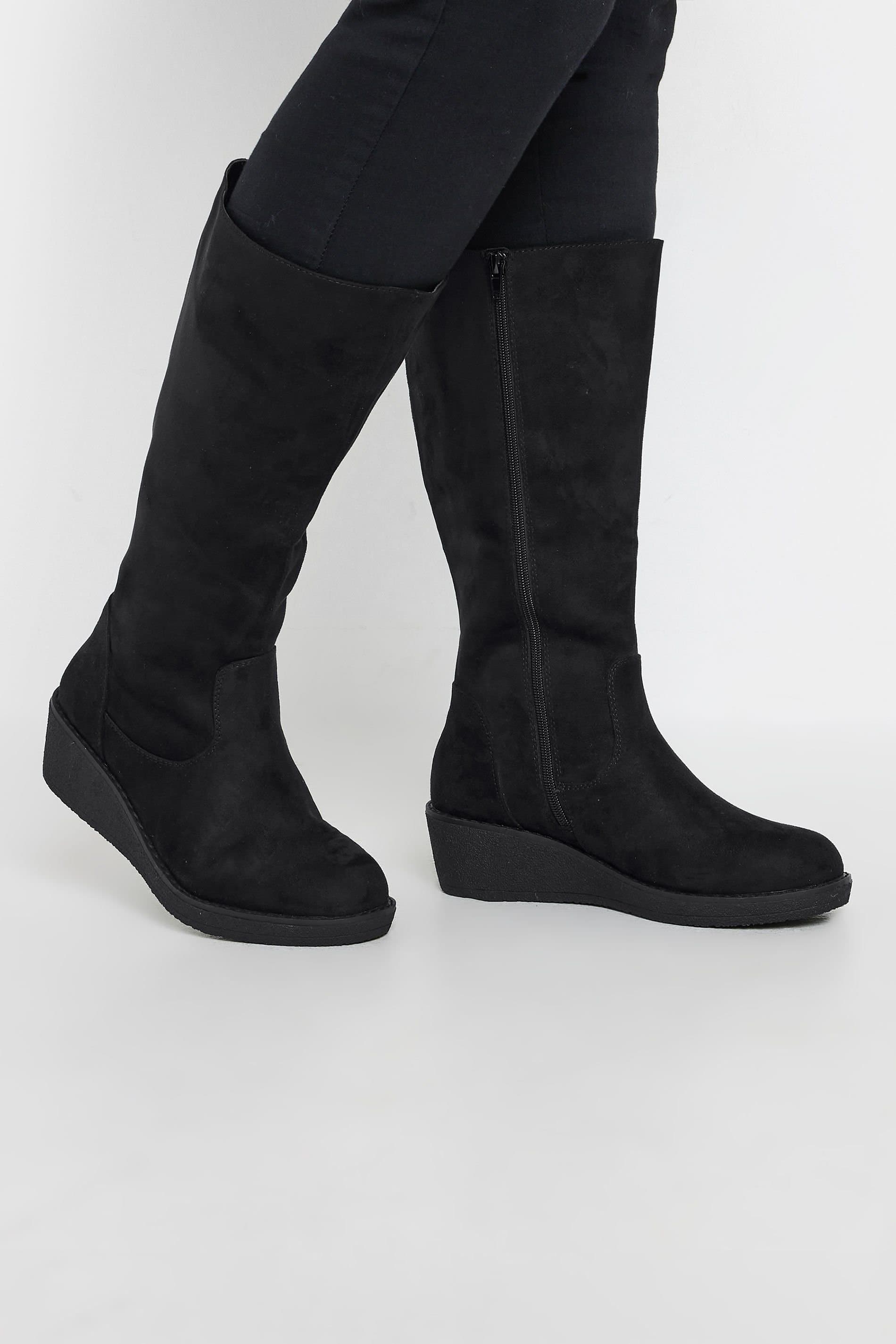 Yours Yours Women's Extra Wide Fit Faux Suede Wedge Boots in Black