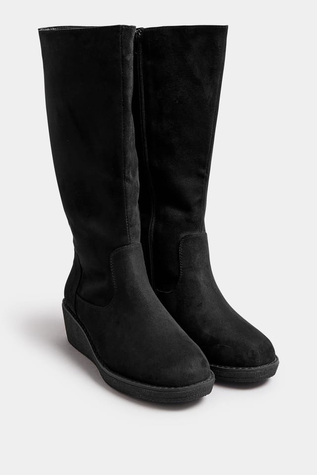 Yours Yours Women's Extra Wide Fit Faux Suede Wedge Boots in Black - 2