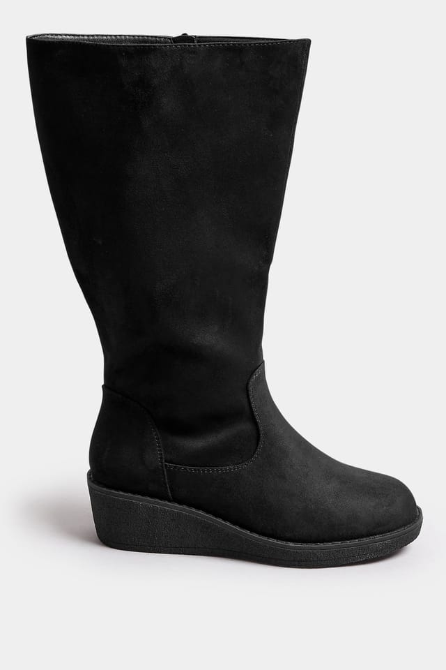 Yours Yours Women's Extra Wide Fit Faux Suede Wedge Boots in Black - 3