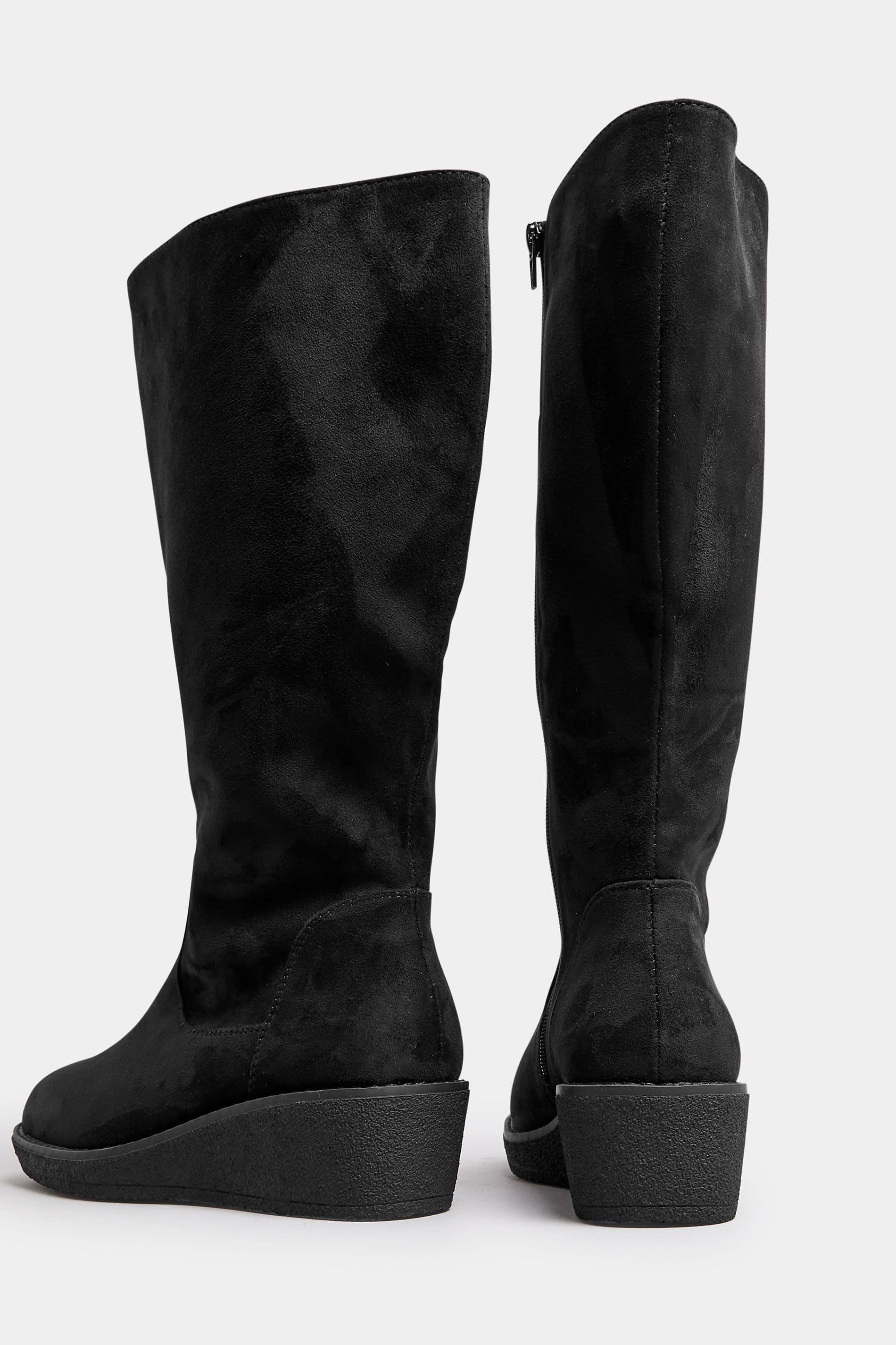 Yours Yours Women's Extra Wide Fit Faux Suede Wedge Boots in Black - 4