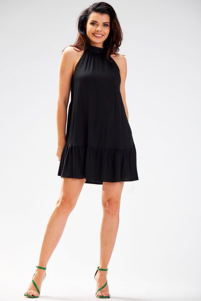 Love Lace Love Lace Women's Loose Flared Dress with Tie Waist Collar in Black - 2