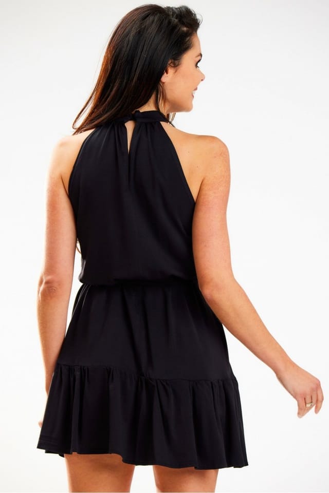 Love Lace Love Lace Women's Loose Flared Dress with Tie Waist Collar in Black - 3