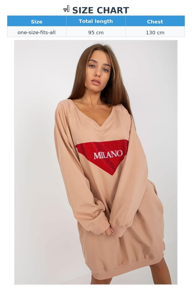 Love Lace Love Lace Women's Long V Neck Studded Print Sweatshirt in Beige - 3