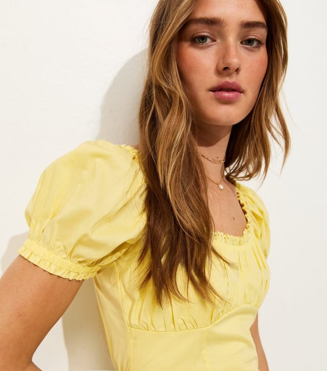 New Look Women's Light Yellow Cotton Lace Trim Corset Waist Milkmaid Mini Dress New Look - 2