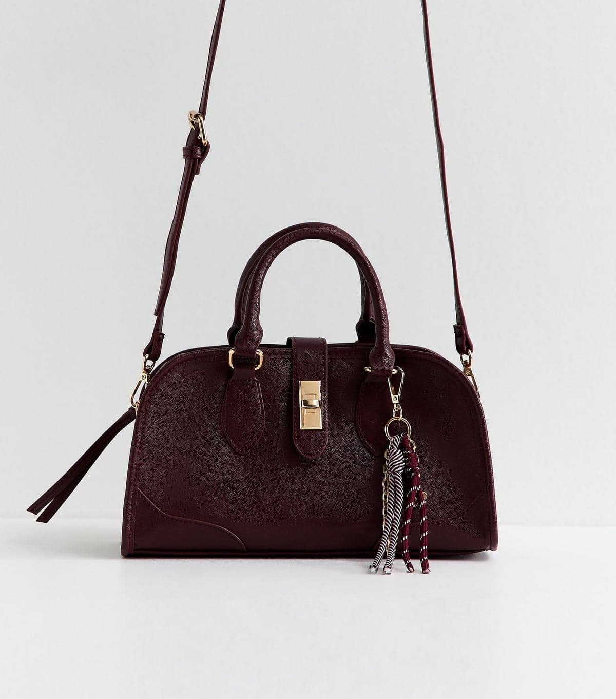 New Look Dark Burgundy Faux Leather Charm Detail Bowler Bag New Look