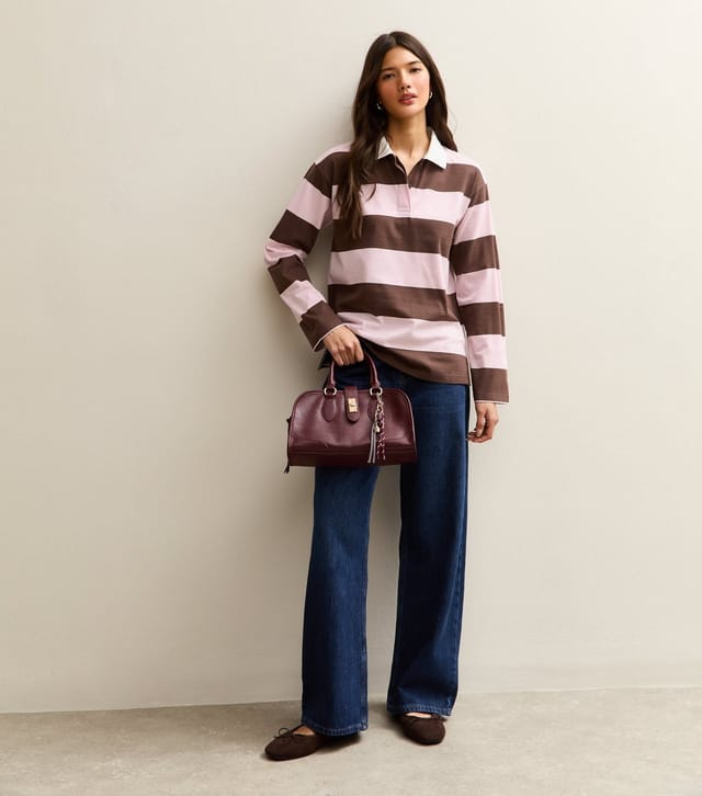 New Look Dark Burgundy Faux Leather Charm Detail Bowler Bag New Look - 2