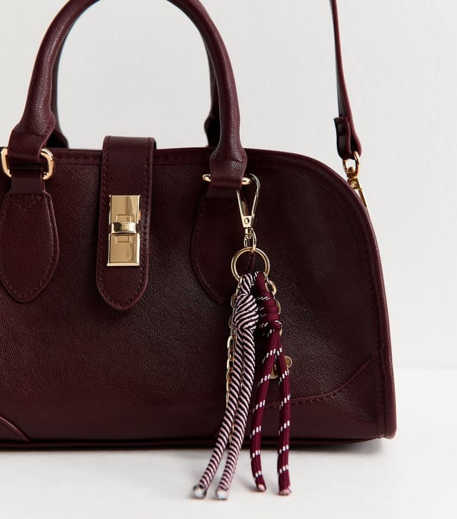 New Look Dark Burgundy Faux Leather Charm Detail Bowler Bag New Look - 3