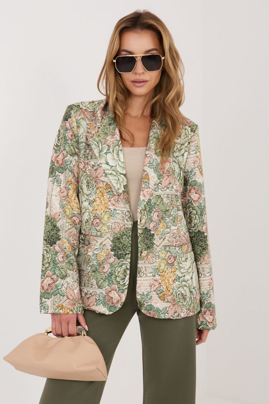 Love Lace Love Lace Women's Elegant Floral Print Blazer with Lining in Green - 1