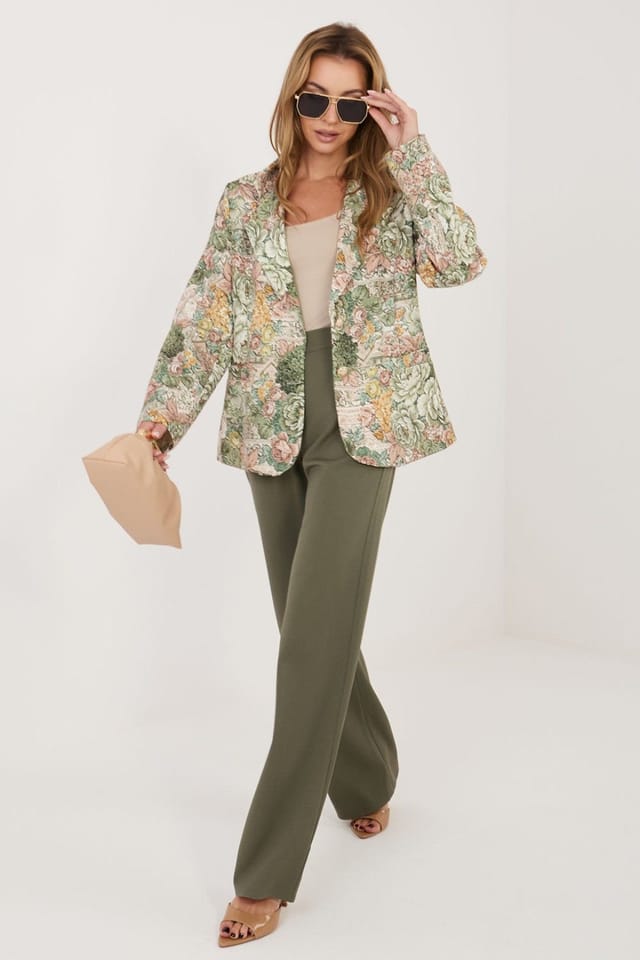 Love Lace Love Lace Women's Elegant Floral Print Blazer with Lining in Green - 2