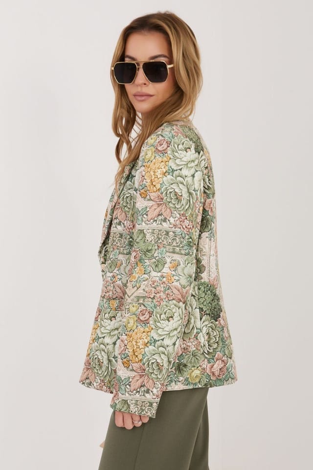 Love Lace Love Lace Women's Elegant Floral Print Blazer with Lining in Green - 3